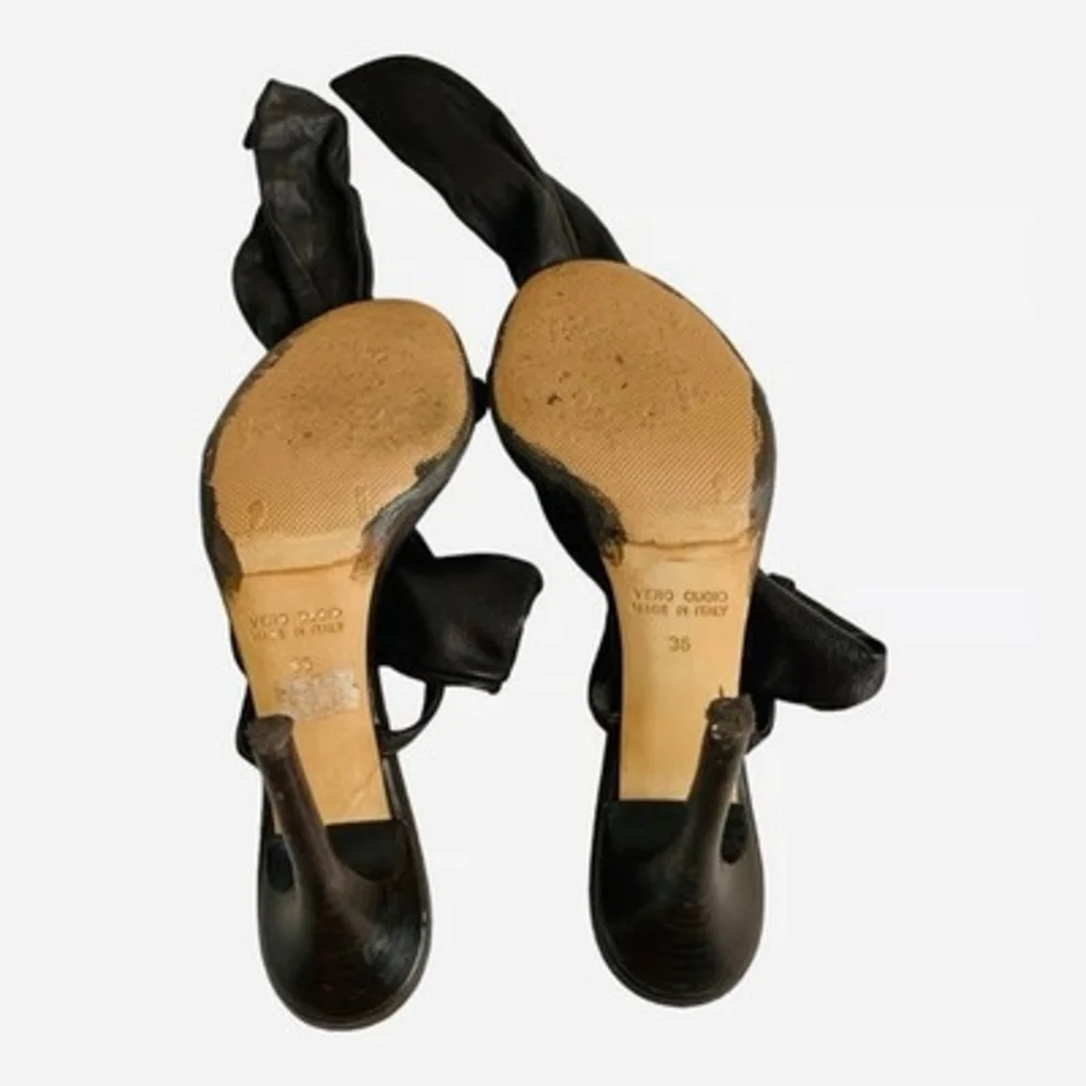 ICONE Chocolate Brown Leather Ankle Strap Stiletto Heels Made in Italy US6 EU36